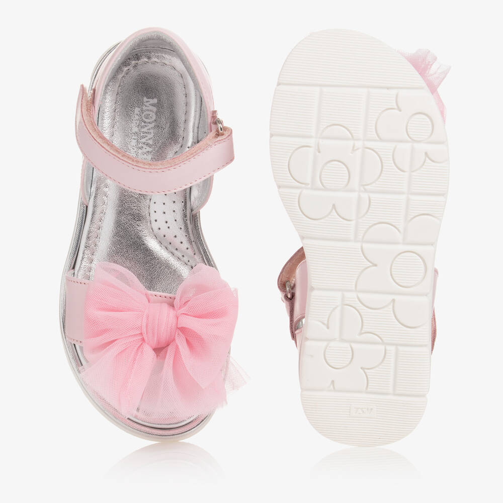 Monnalisa-Girls Pink Leather Bow Sandals | Childrensalon Outlet