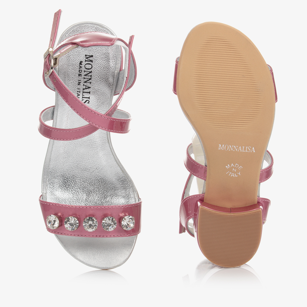 Monnalisa-Girls Pink Leather Gem Sandals | Childrensalon Outlet
