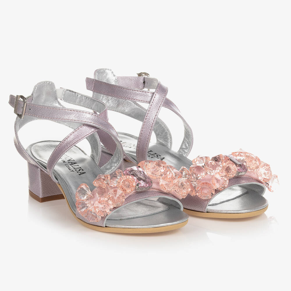 Monnalisa - Girls Pink Leather Heeled Sandals | Childrensalon