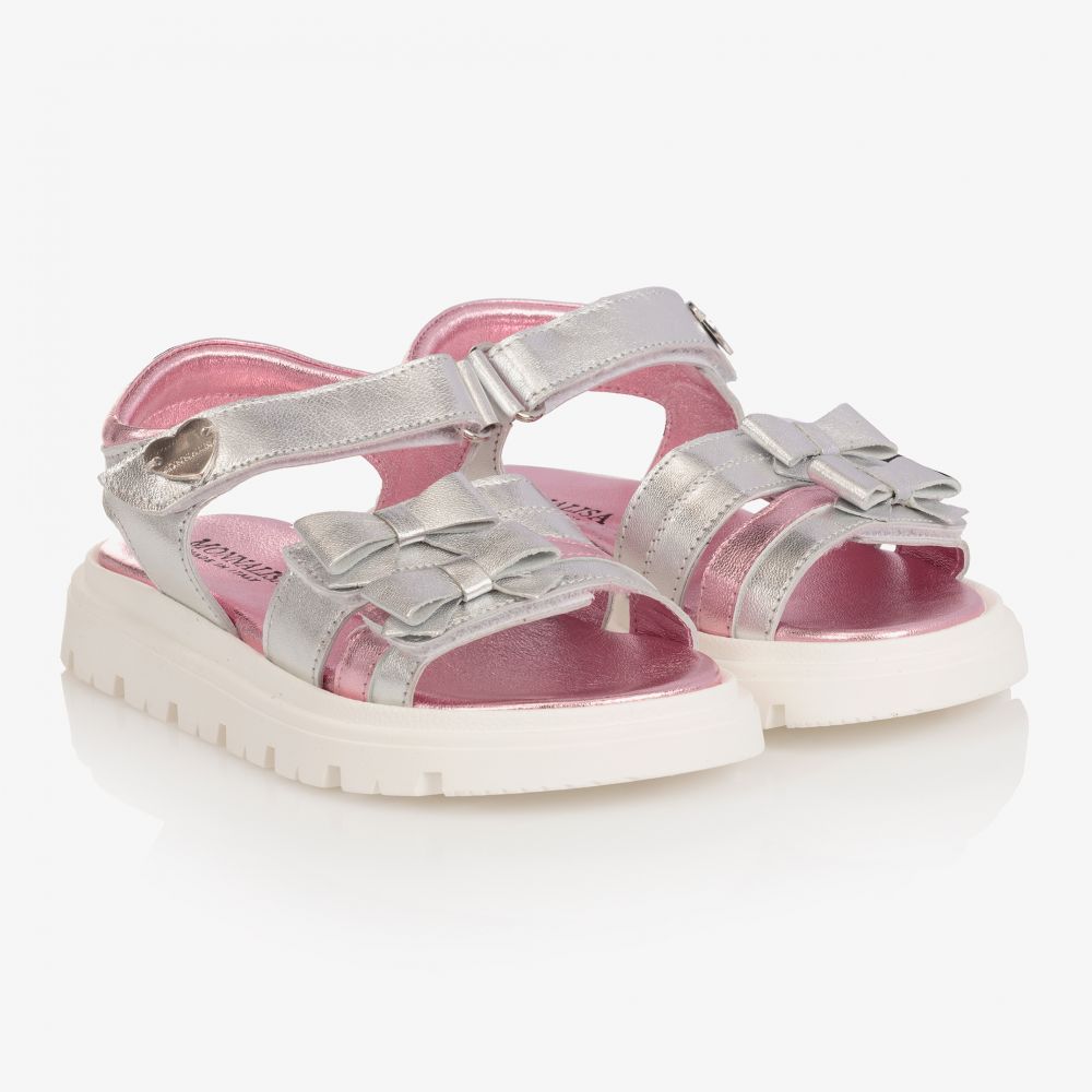 Monnalisa - Girls Pink Leather Sandals | Childrensalon
