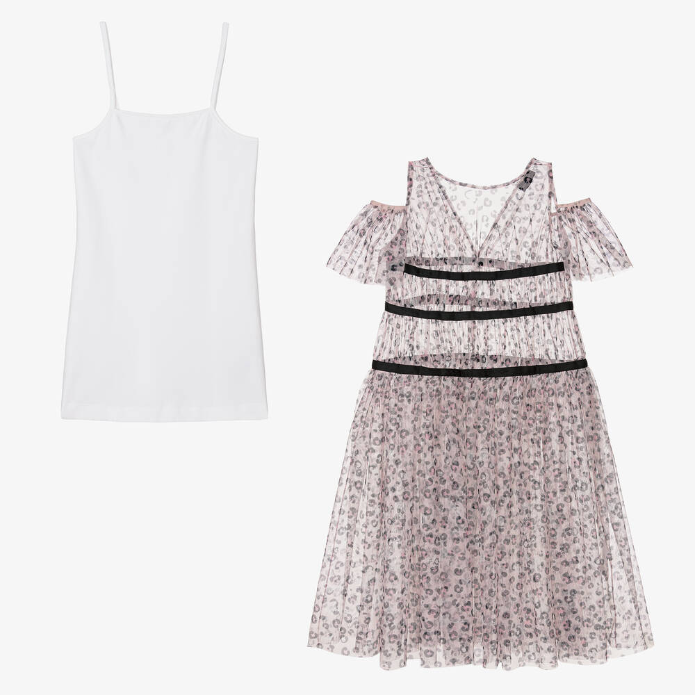 Monnalisa-Girls Pink Leopard Tulle Dress | Childrensalon Outlet