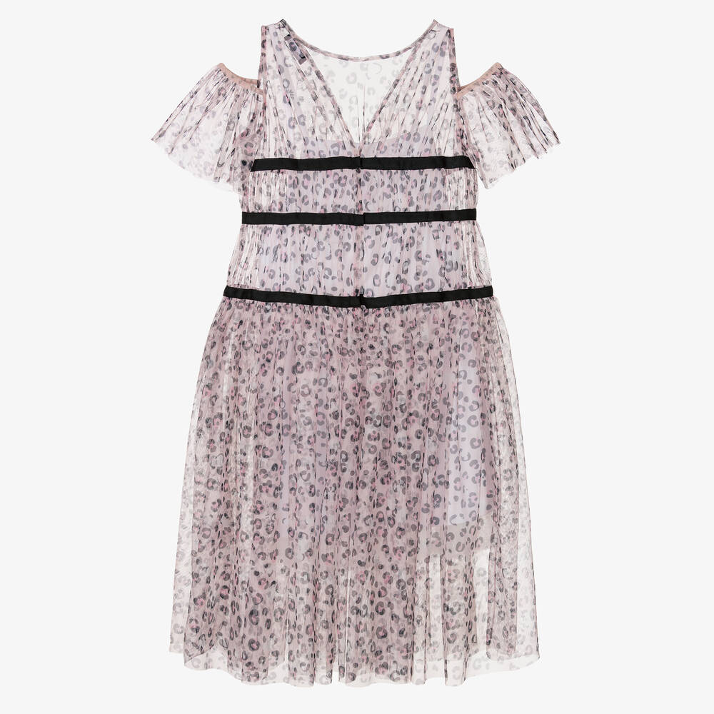 Monnalisa-Girls Pink Leopard Tulle Dress | Childrensalon Outlet