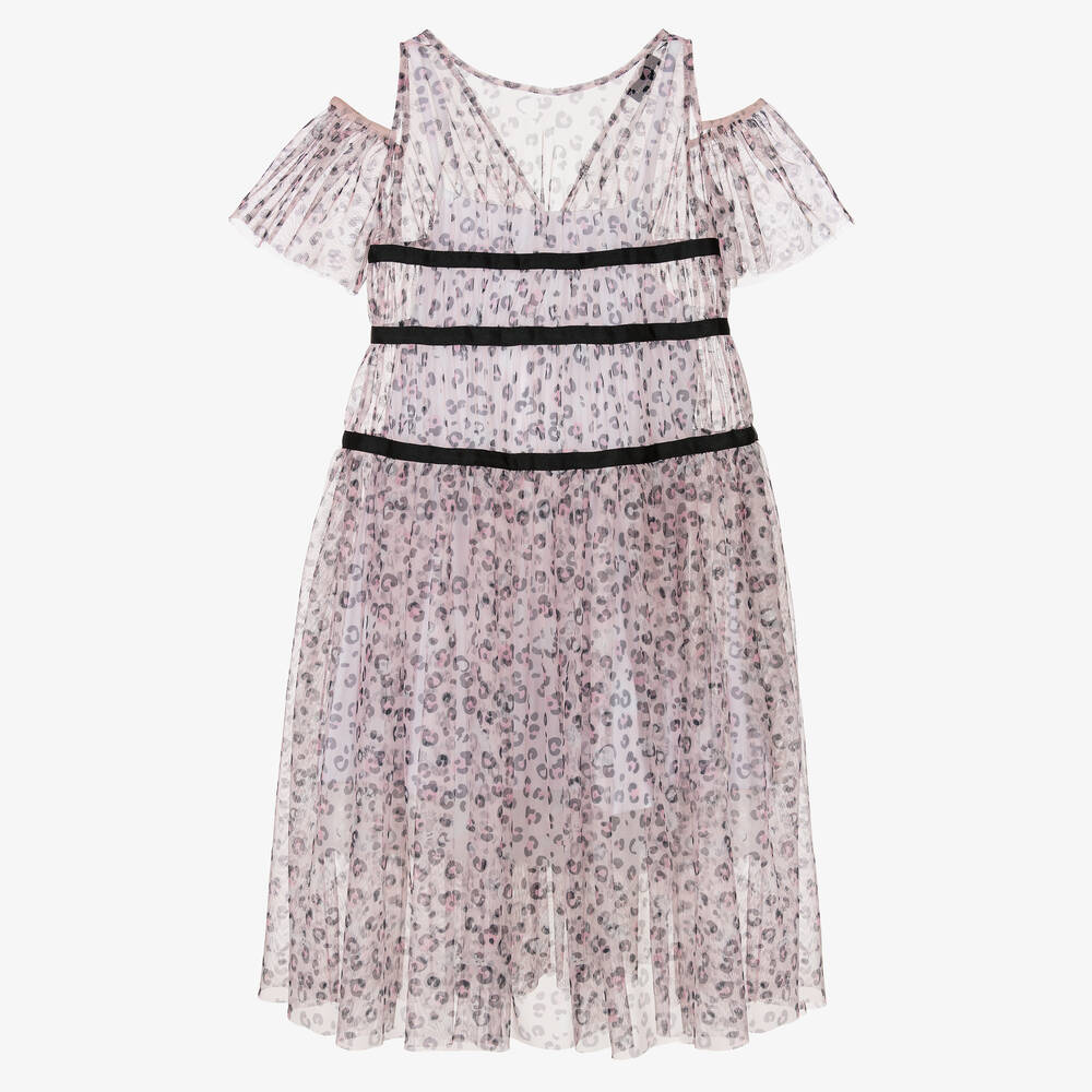 Monnalisa - Girls Pink Leopard Tulle Dress | Childrensalon