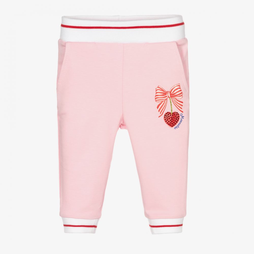 Monnalisa - Girls Pink Logo Cotton Joggers | Childrensalon