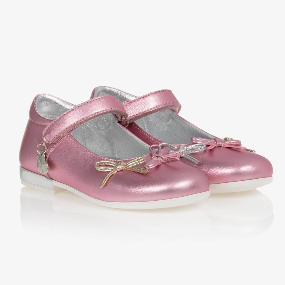 Monnalisa - Girls Pink Metallic Ballet Pumps | Childrensalon