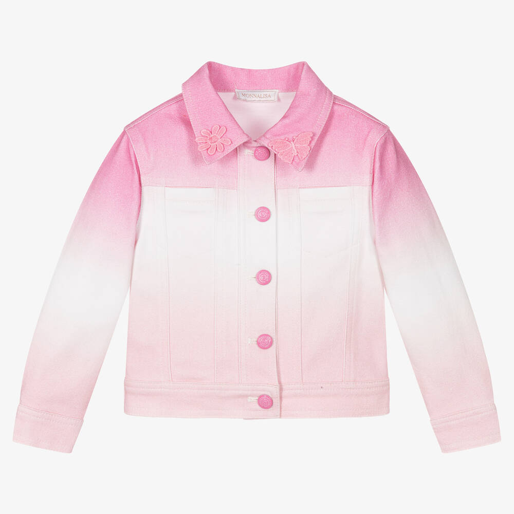 Monnalisa - Girls Pink Ombré Denim Jacket | Childrensalon