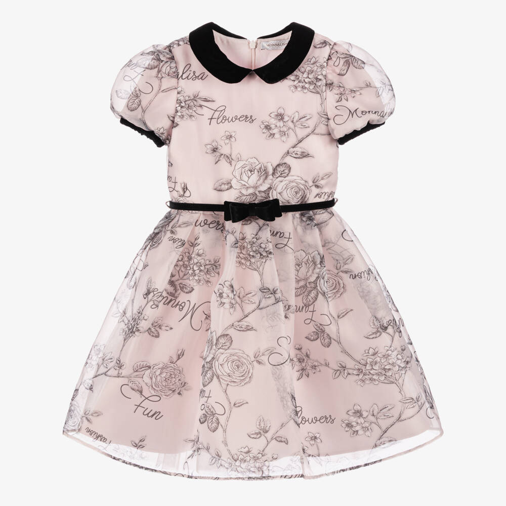 Monnalisa Chic-فستان أورجانزا عاجي مزين بالورود للبنات | Childrensalon Outlet