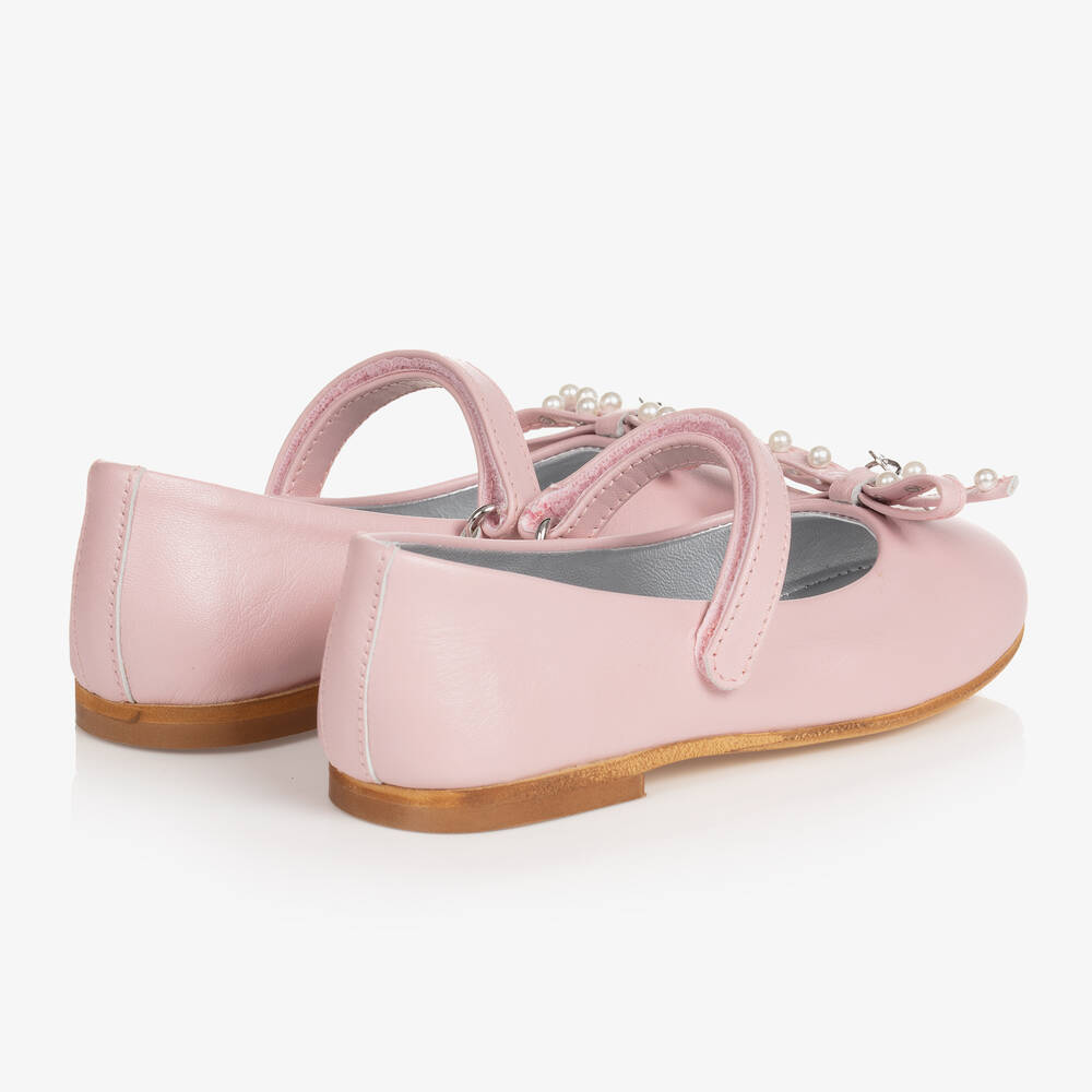 Monnalisa-Розовые балетки с бантиками и жемчужинами | Childrensalon Outlet