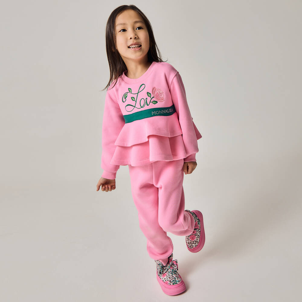 Monnalisa-طقم رياضي وردي للبنات مع تصميم بيبلوم | Childrensalon Outlet