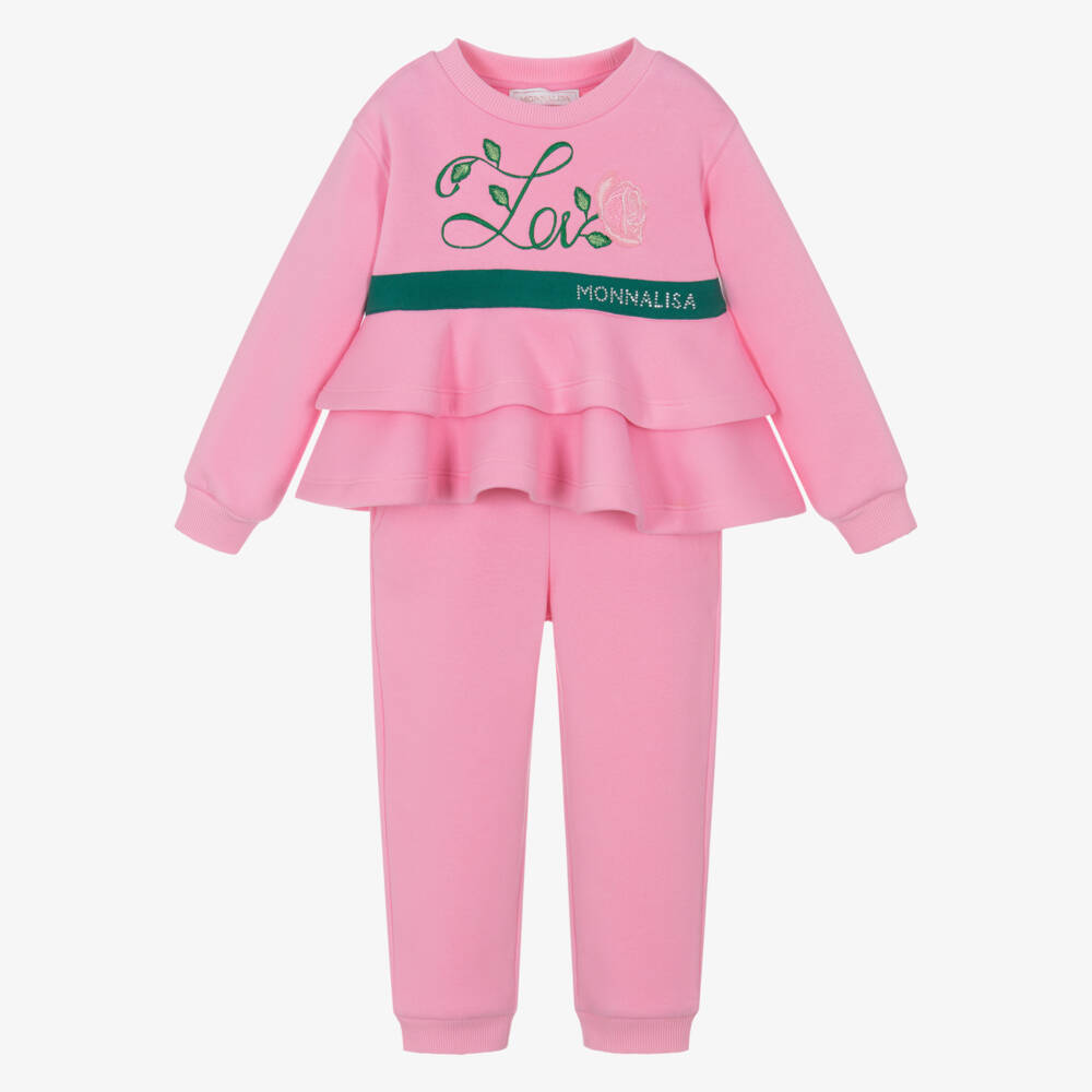 Monnalisa-طقم رياضي وردي للبنات مع تصميم بيبلوم | Childrensalon Outlet