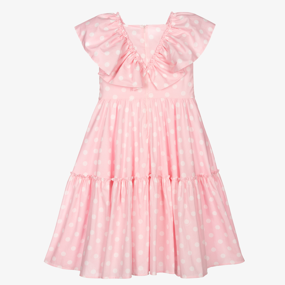 Monnalisa-Girls Pink Polka Dot Dress  | Childrensalon Outlet