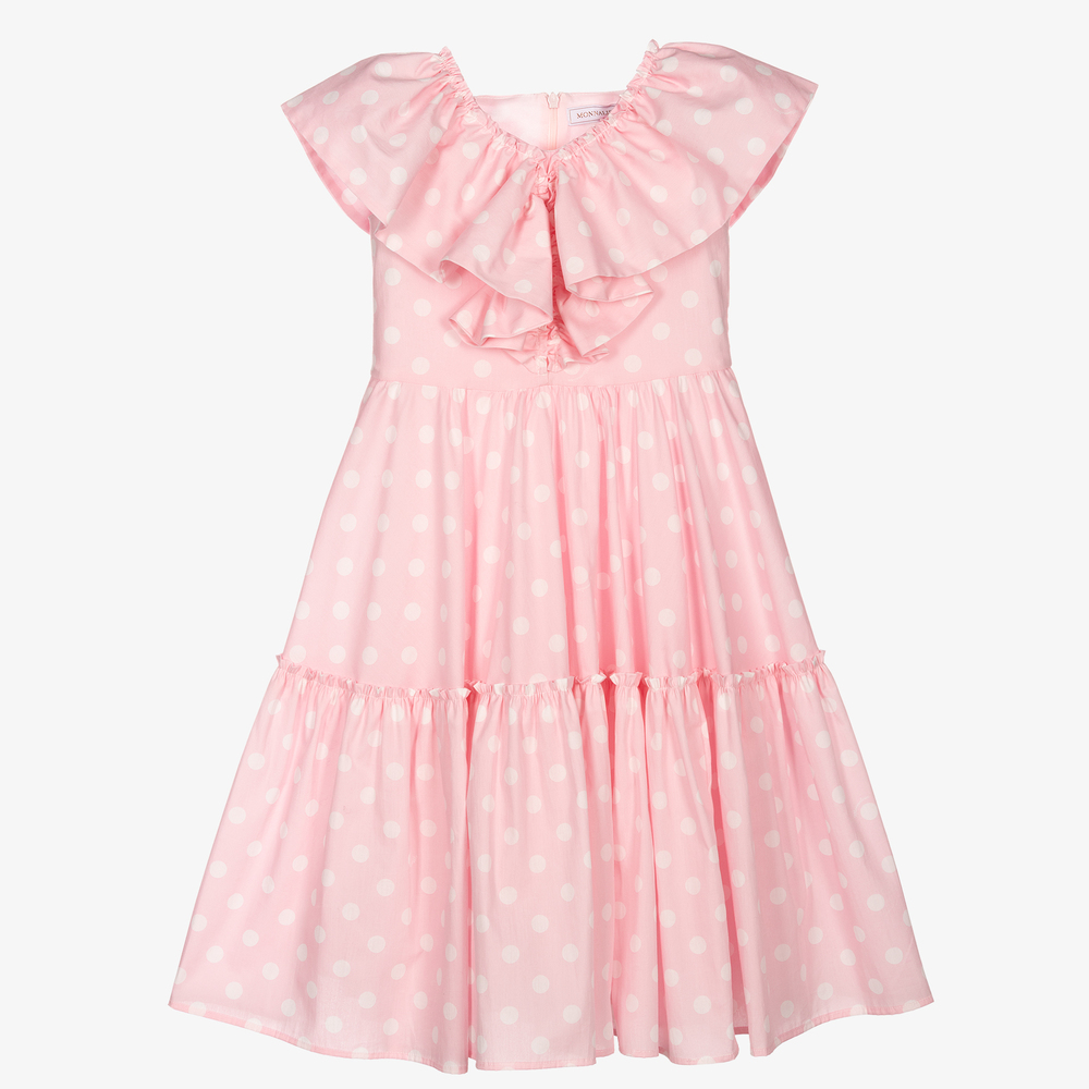 Monnalisa - Girls Pink Polka Dot Dress  | Childrensalon