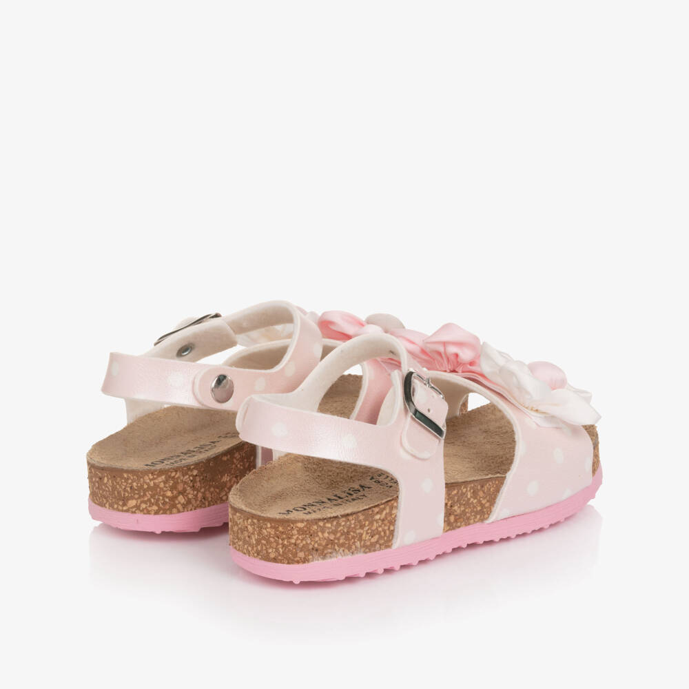 Monnalisa-Girls Pink Polka Dot Sandals with Flower Appliqués | Childrensalon Outlet