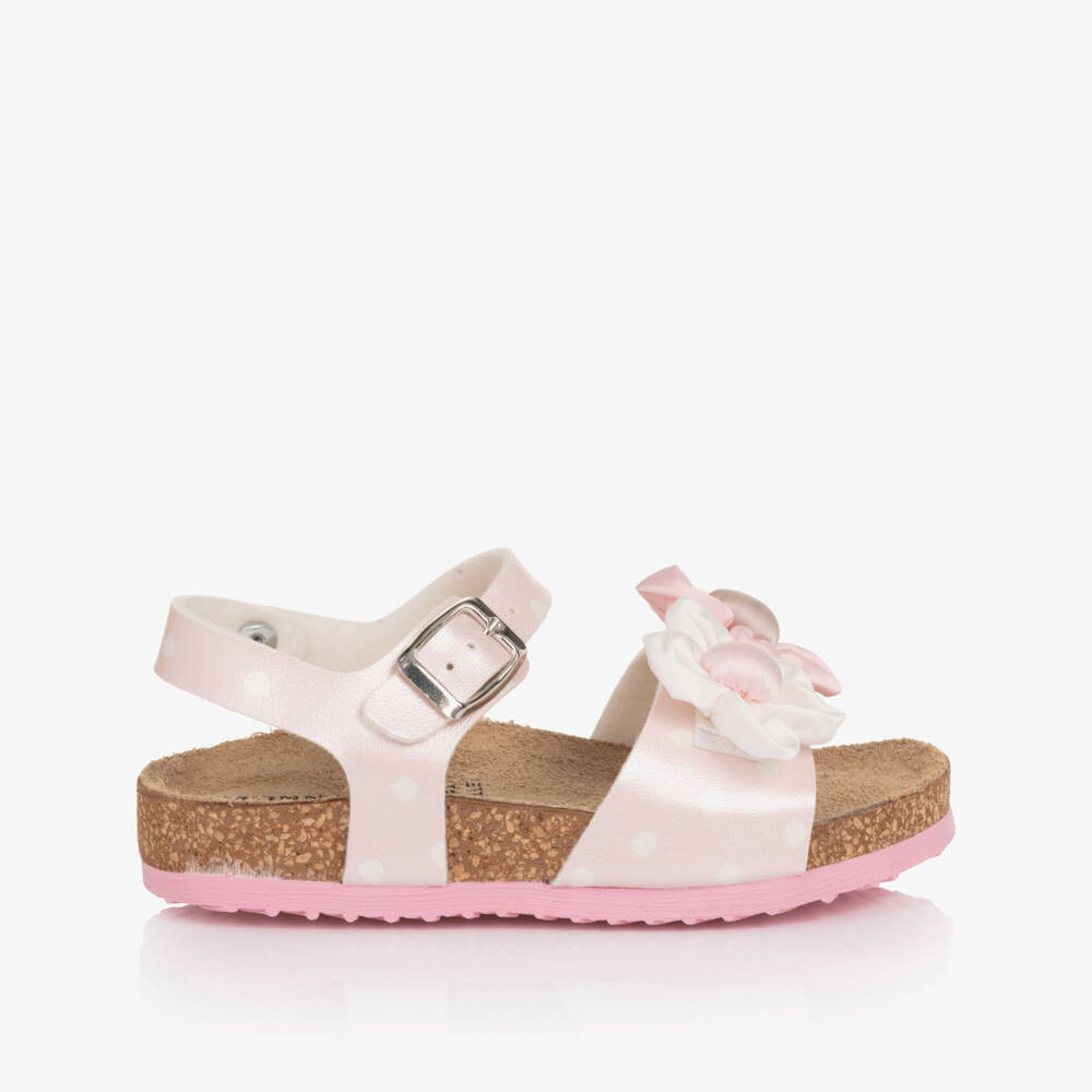 Monnalisa-Girls Pink Polka Dot Sandals with Flower Appliqués | Childrensalon Outlet