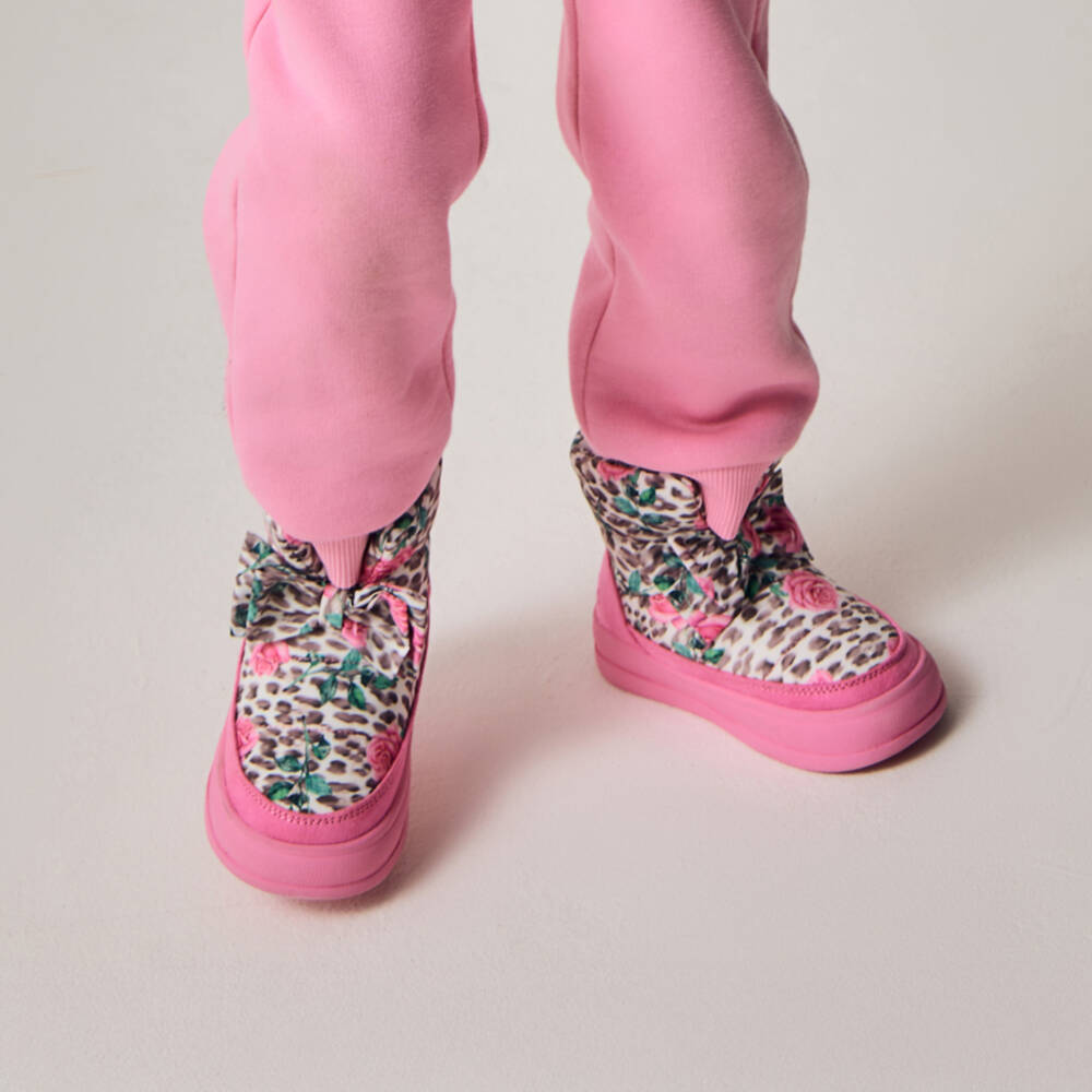 Monnalisa-Girls Pink Quilted Leopard & Rose Print Boots | Childrensalon Outlet