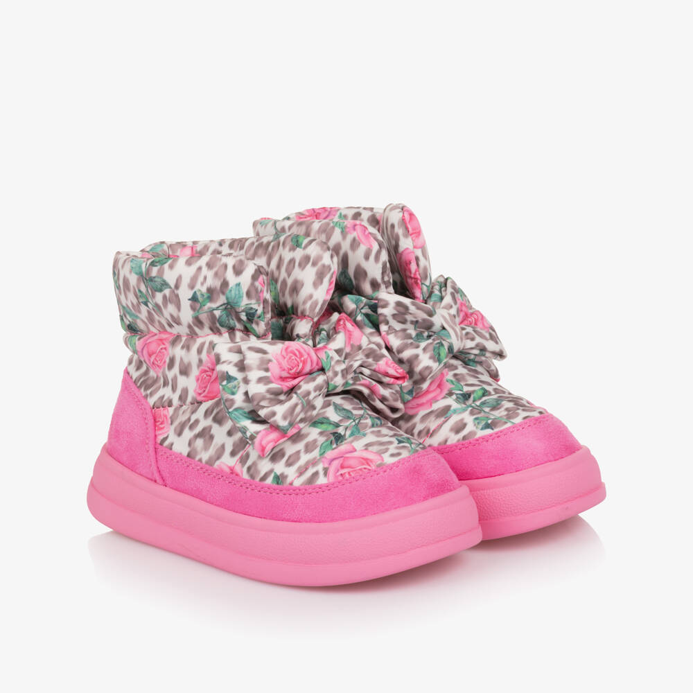 Monnalisa-Girls Pink Quilted Leopard & Rose Print Boots | Childrensalon Outlet
