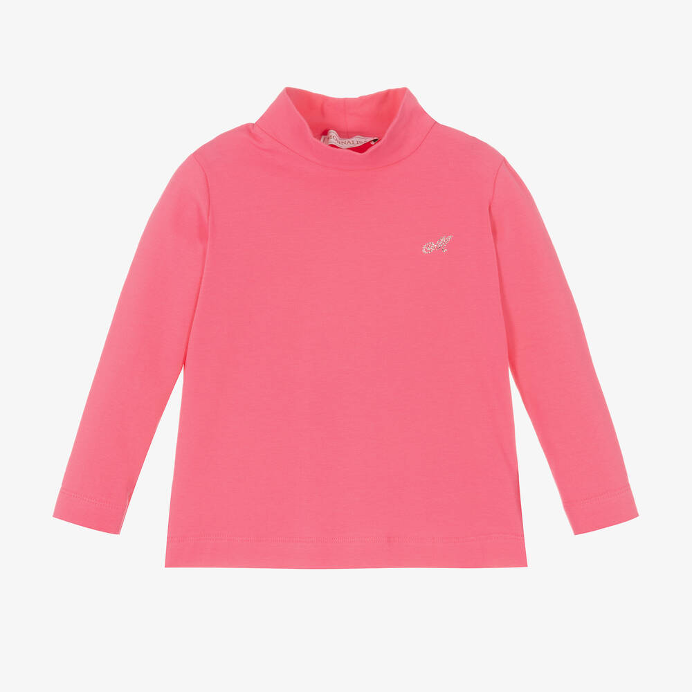 Monnalisa - Girls Pink Roll Neck Top | Childrensalon