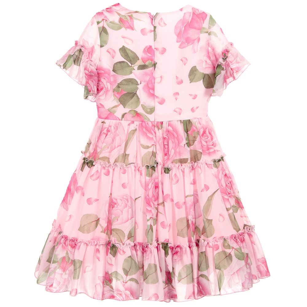 Monnalisa Chic-Girls Pink Roses Chiffon Dress | Childrensalon Outlet