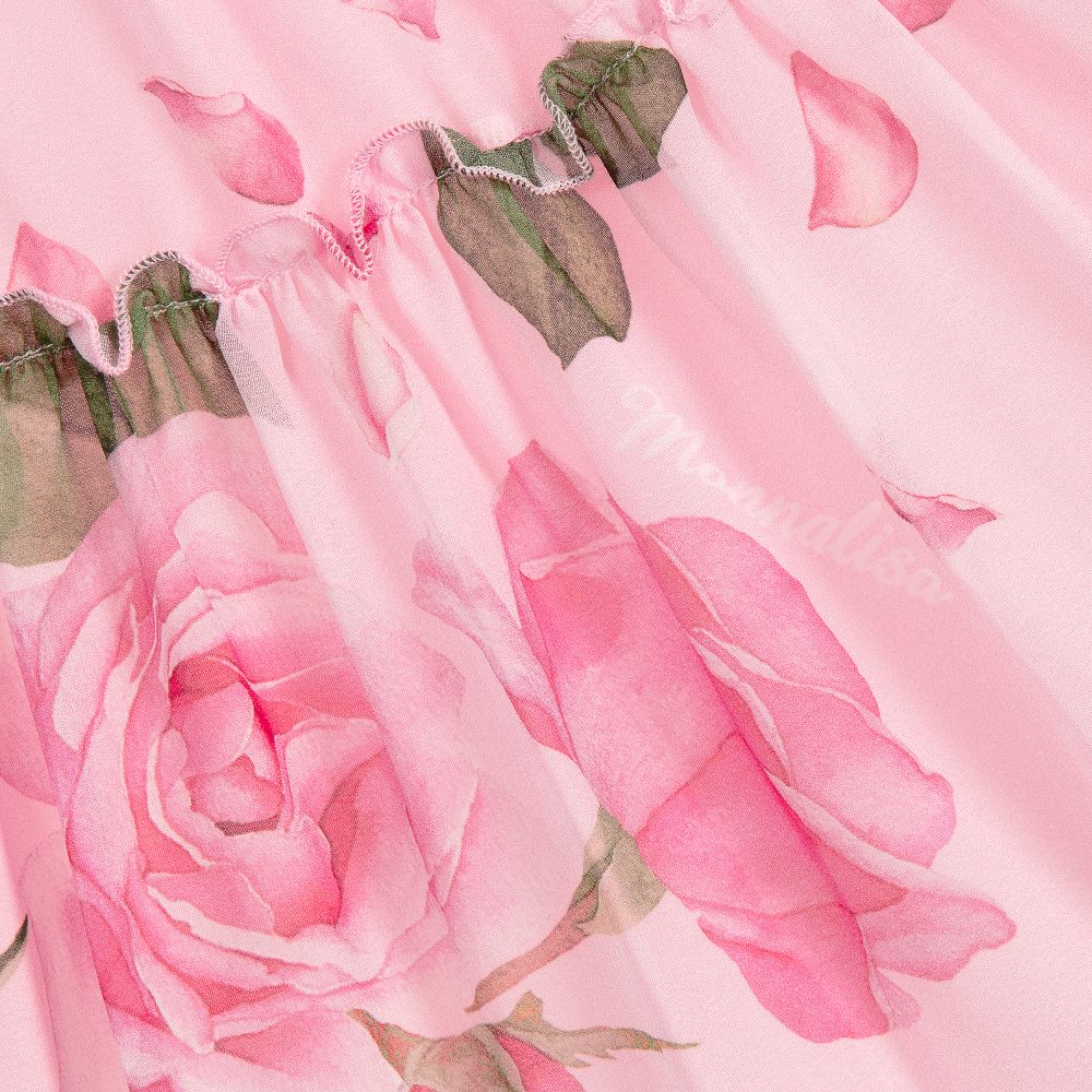 Monnalisa Girls Pink Roses Chiffon Dress
