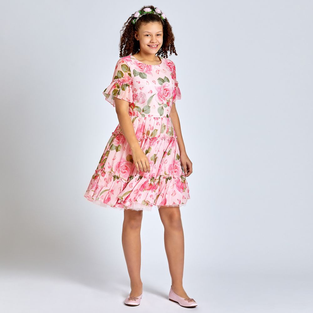 Girls pink discount chiffon dress