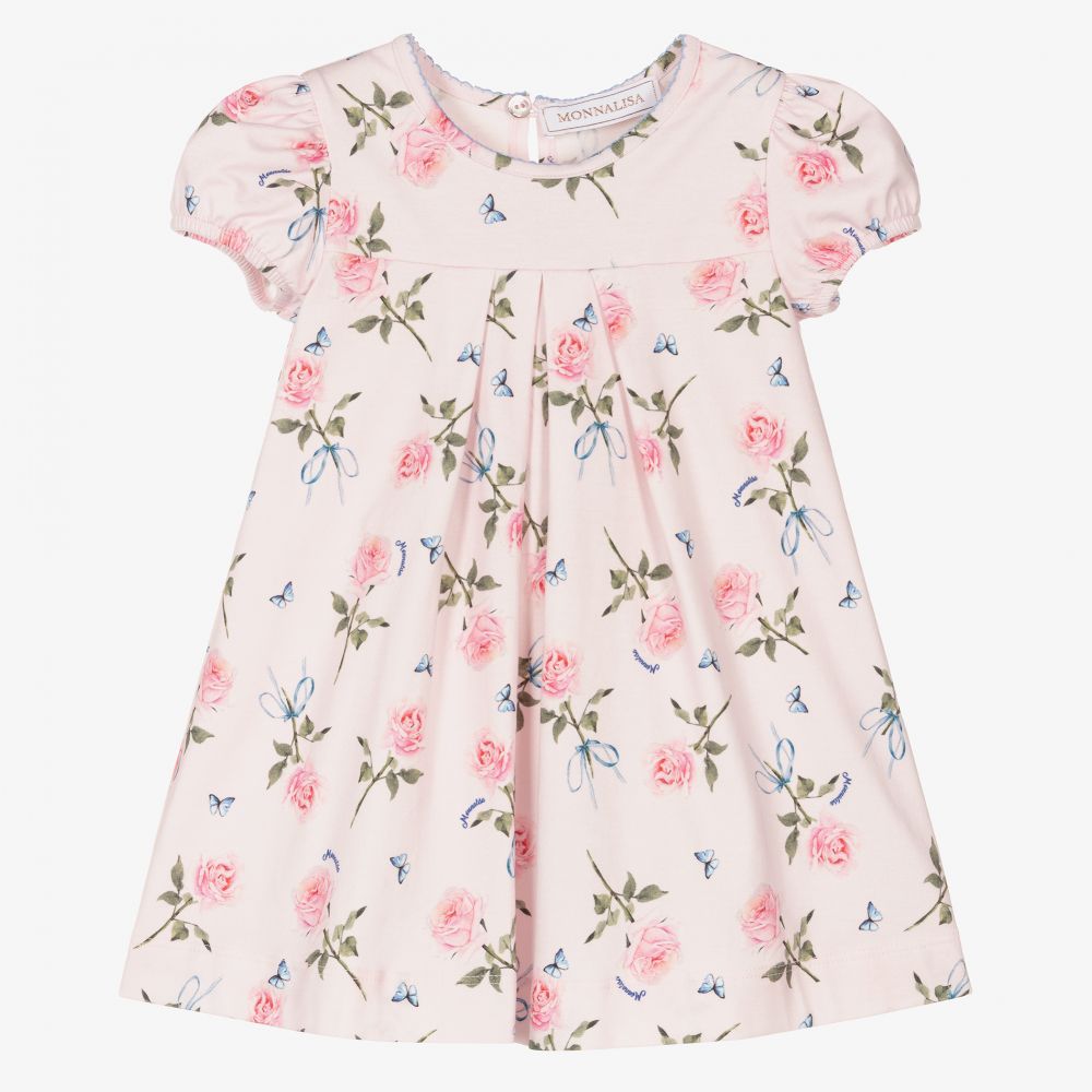 Monnalisa-Girls Pink Roses Jersey Dress  | Childrensalon Outlet