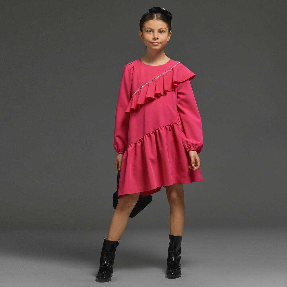 Monnalisa Chic-Girls Pink Ruffle & Diamanté Dress | Childrensalon Outlet