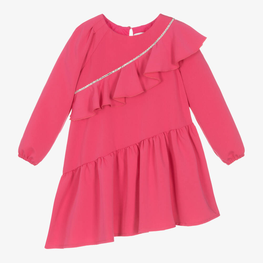 Monnalisa Chic - Girls Pink Ruffle & Diamanté Dress | Childrensalon