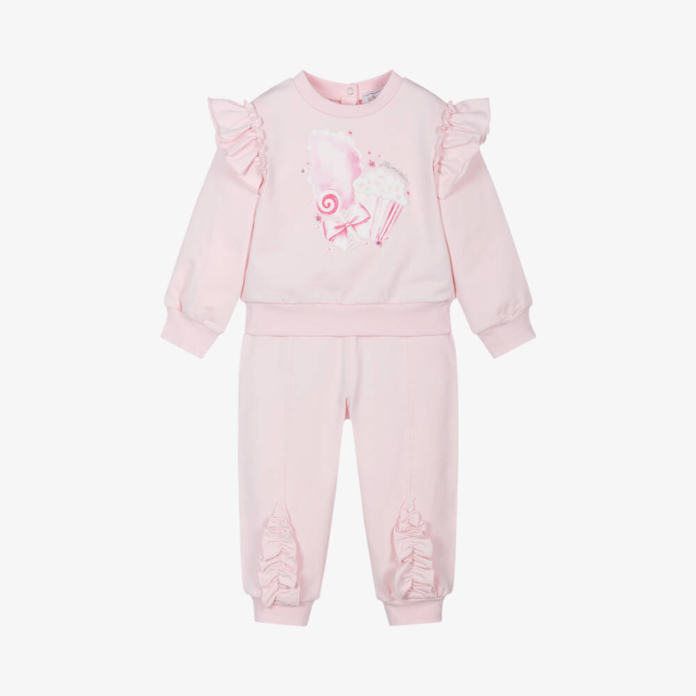Monnalisa-Girls Pink Ruffle Jersey Set | Childrensalon Outlet
