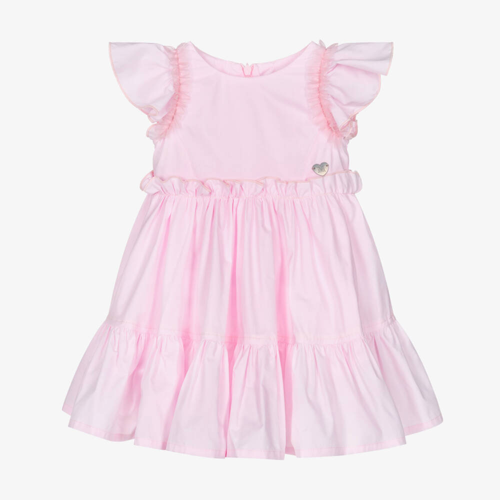 Monnalisa-Girls Pink Ruffle Trim Cotton Dress | Childrensalon Outlet