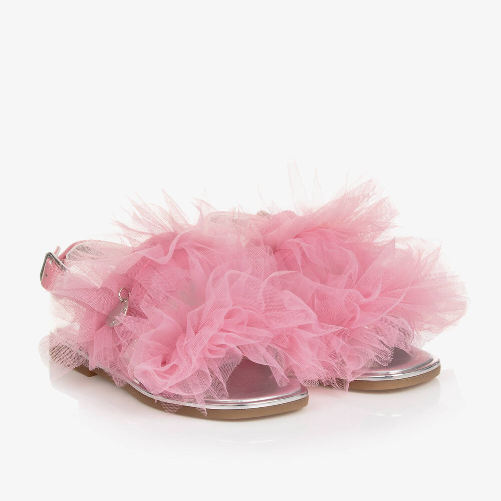 Girls Pink Ruffle Tulle Sandals