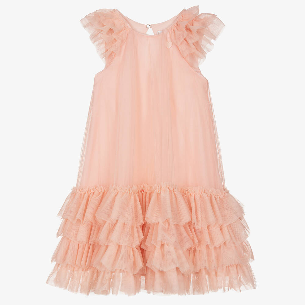 Monnalisa - Girls Pink Ruffled Tulle Dress | Childrensalon
