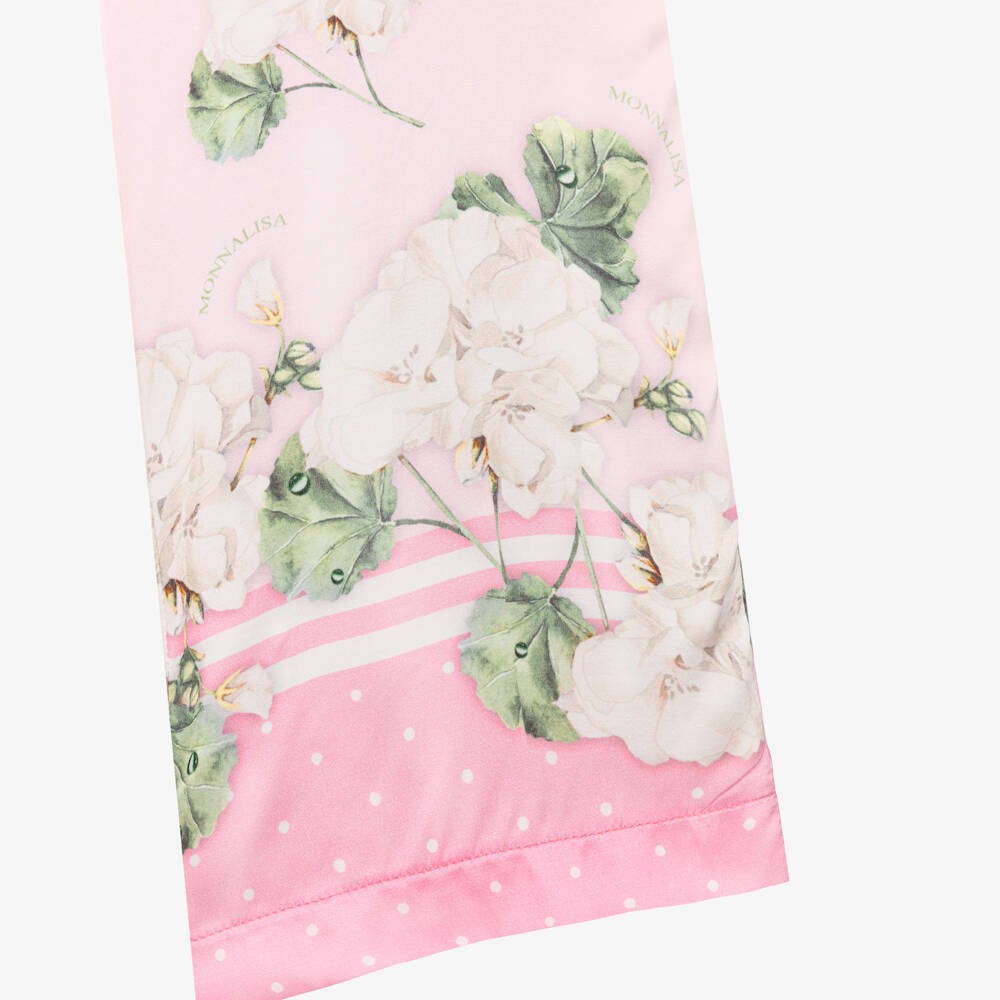Monnalisa Chic-Girls Pink Satin Floral Print Wide-Leg Trousers | Childrensalon Outlet