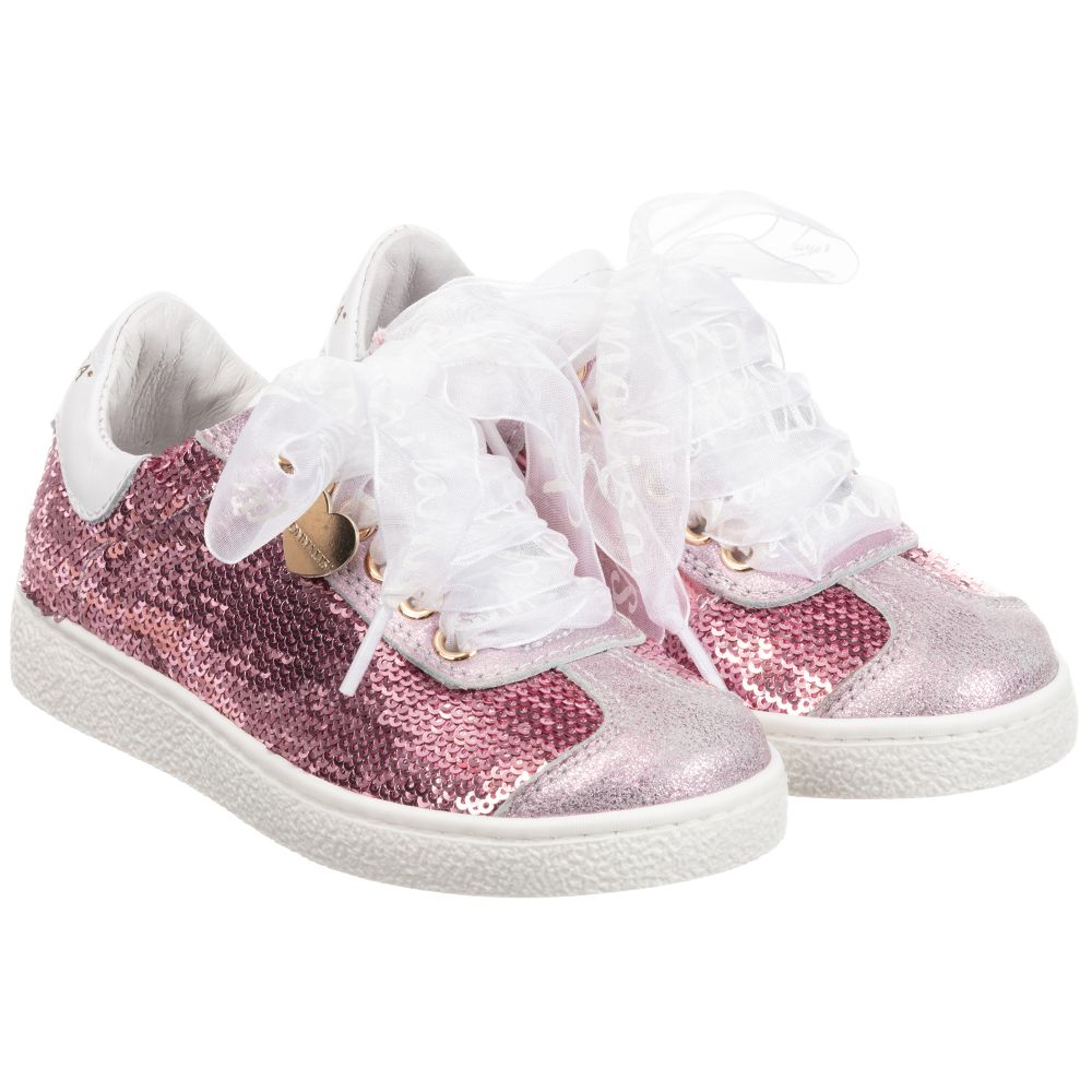 Monnalisa - Girls Pink Sequin Trainers | Childrensalon