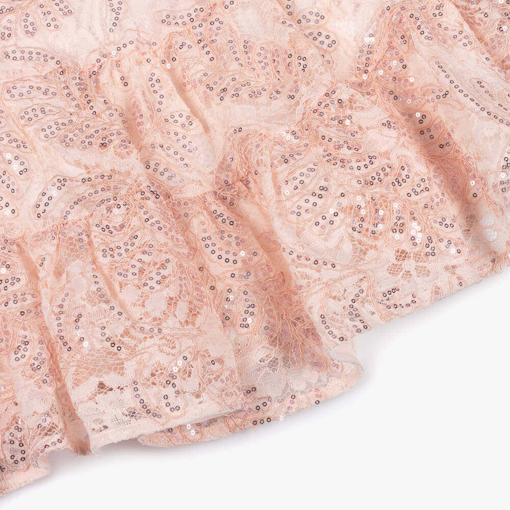Monnalisa-Girls Pink Sequinned Lace Dress | Childrensalon Outlet