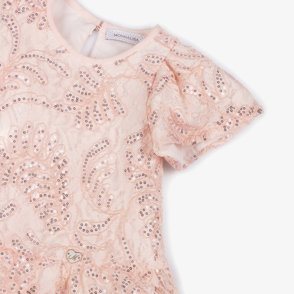 Monnalisa-Girls Pink Sequinned Lace Dress | Childrensalon Outlet