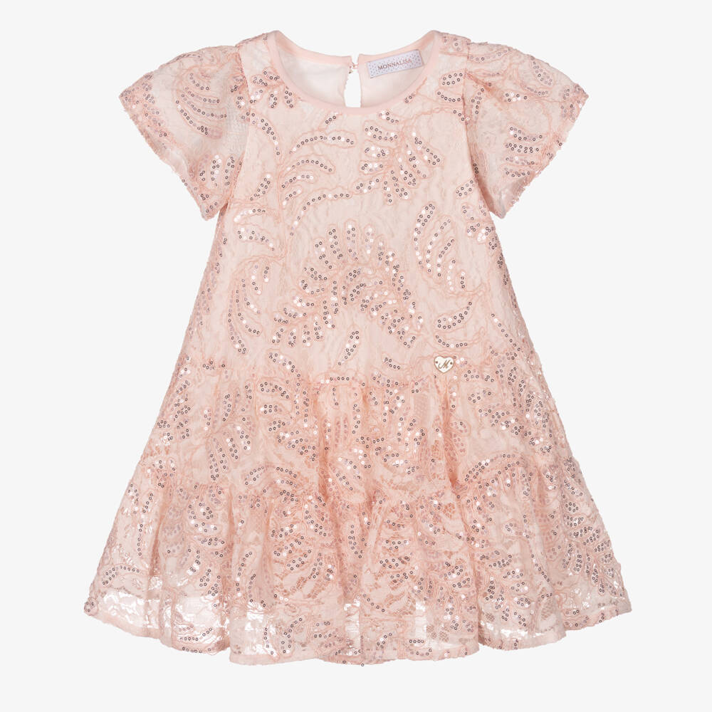 Monnalisa-Girls Pink Sequinned Lace Dress | Childrensalon Outlet