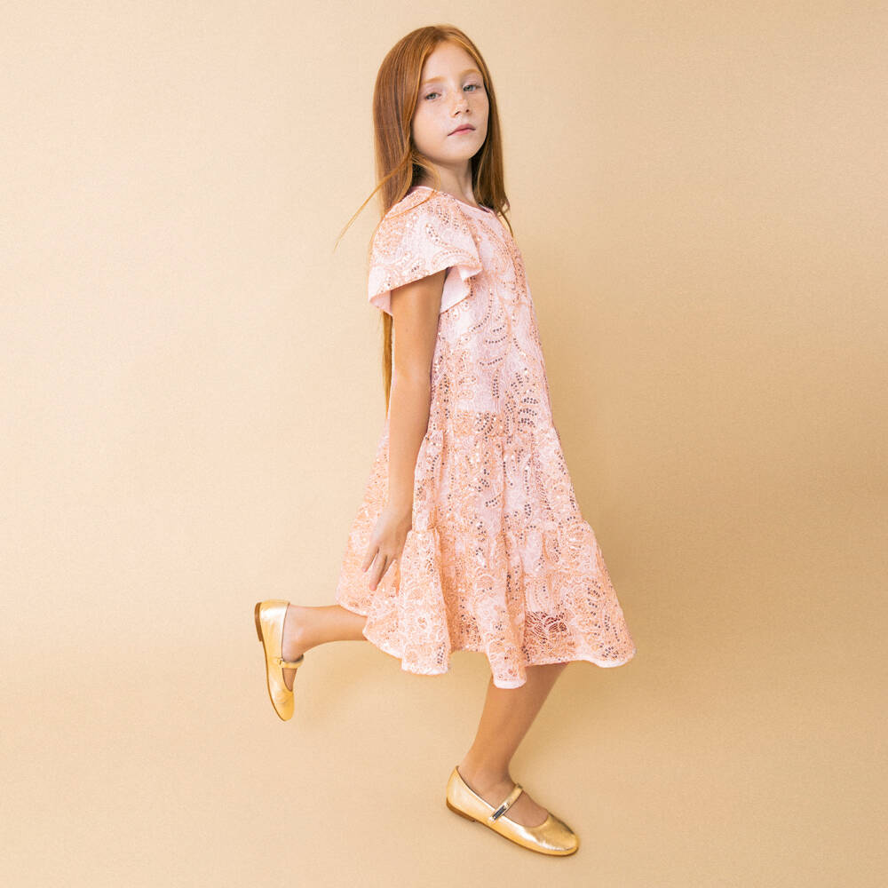 Monnalisa-Girls Pink Sequinned Lace Dress | Childrensalon Outlet