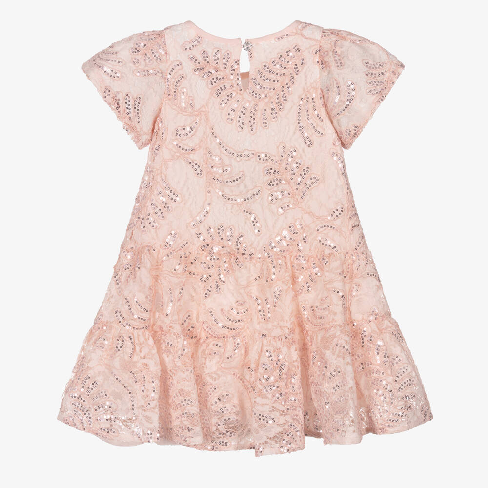 Monnalisa-Girls Pink Sequinned Lace Dress | Childrensalon Outlet