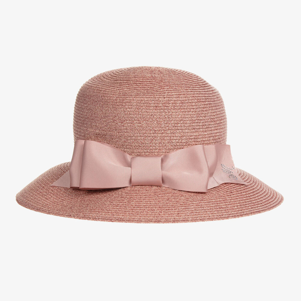 Monnalisa - Girls Pink Straw Hat | Childrensalon