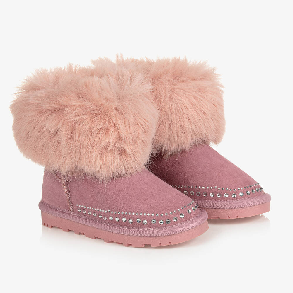 Monnalisa - Girls Pink Suede Boots | Childrensalon