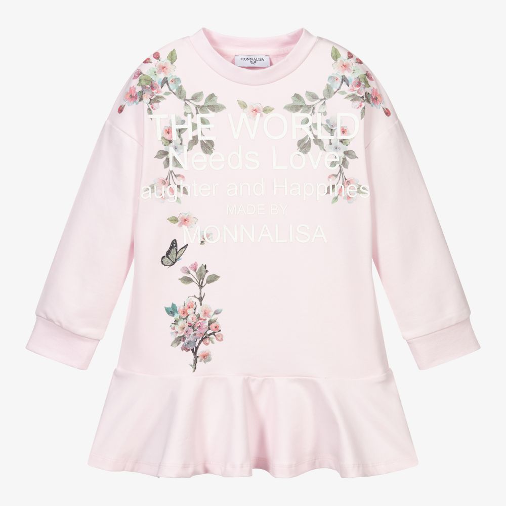 Monnalisa - Girls Pink Sweatshirt Dress | Childrensalon