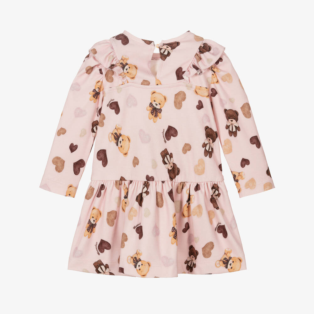 Monnalisa-فستان بطبعة تيدي بير مزيج فيسكوز لون زهري | Childrensalon Outlet