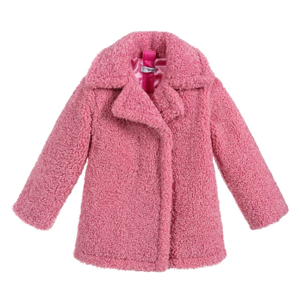 Monnalisa - Girls Pink Teddy Fleece Coat Childrensalon Outlet