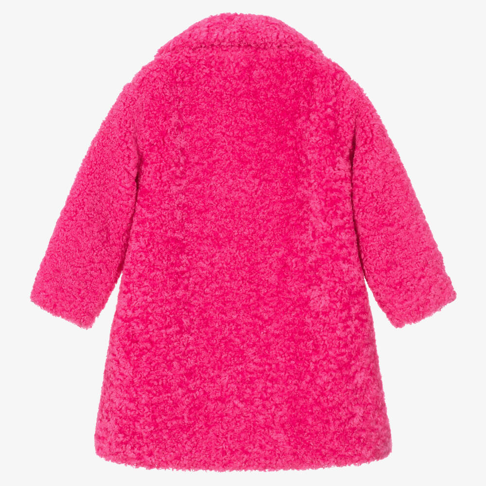 Monnalisa Girls Pink Teddy Fleece Coat Childrensalon Outlet