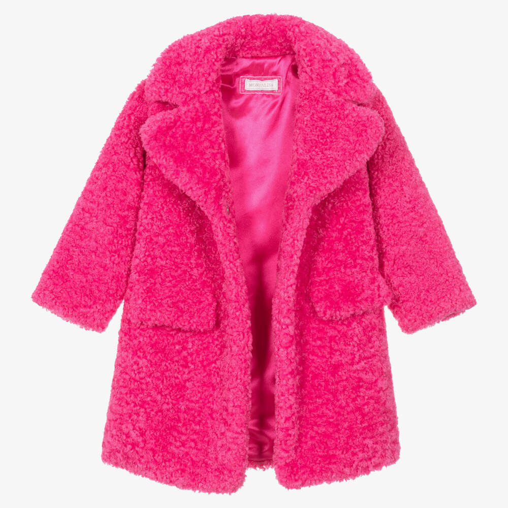 Monnalisa Girls Pink Teddy Fleece Coat Childrensalon Outlet