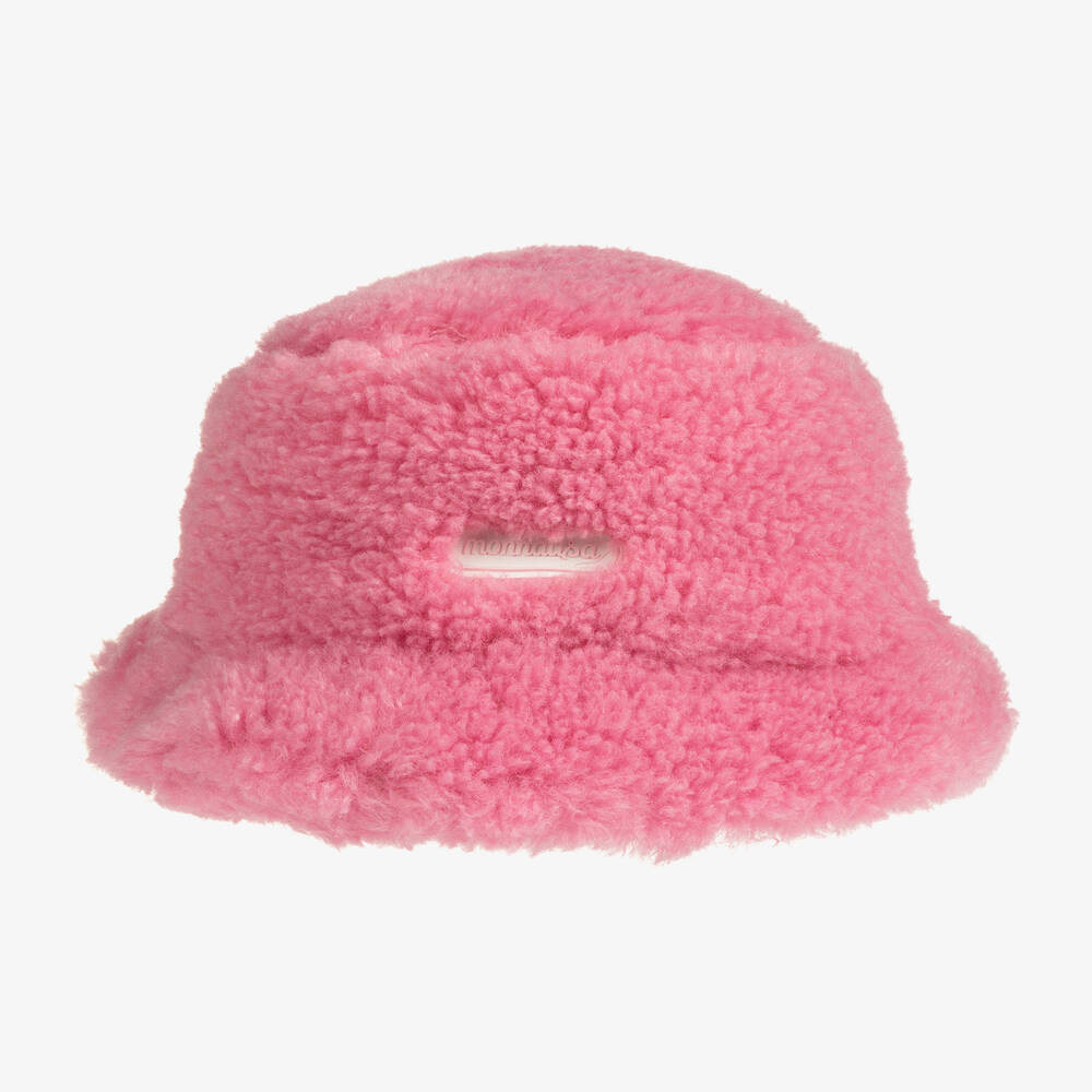 Monnalisa - Girls Pink Teddy Fleece Hat | Childrensalon