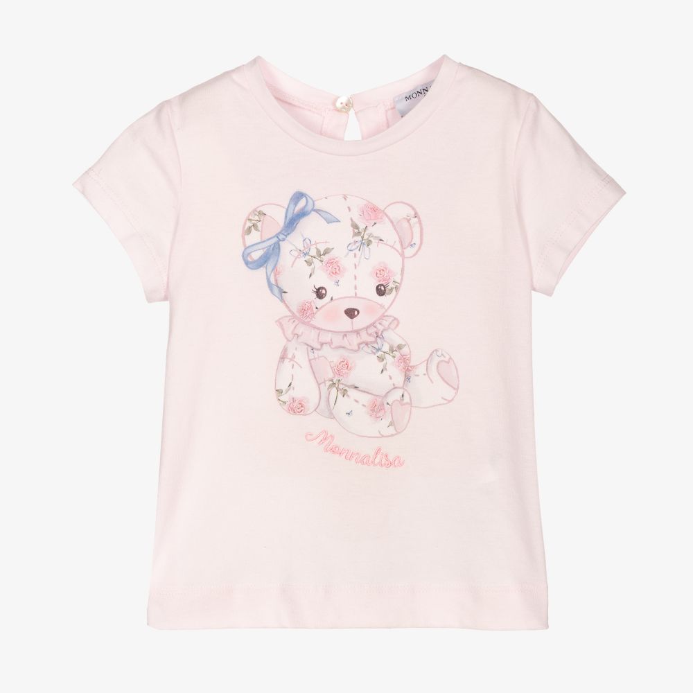 Monnalisa - Girls Pink Teddy T-Shirt  | Childrensalon