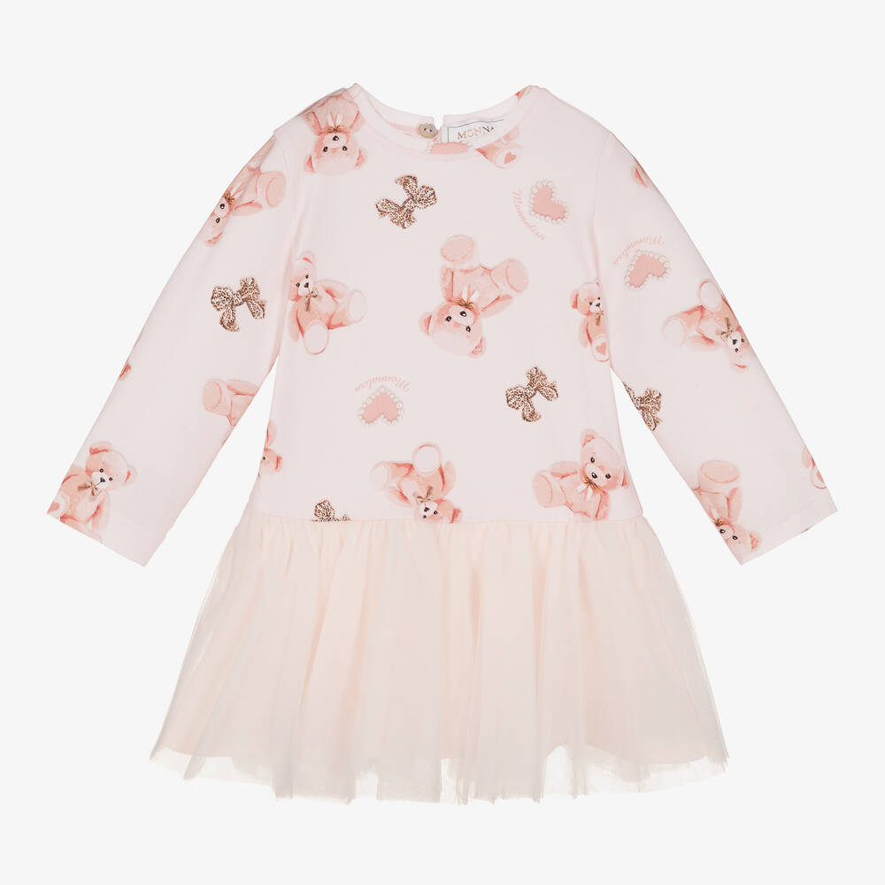 Monnalisa - Розовое платье с медвежатами и юбкой-пачкой для девочек | Childrensalon