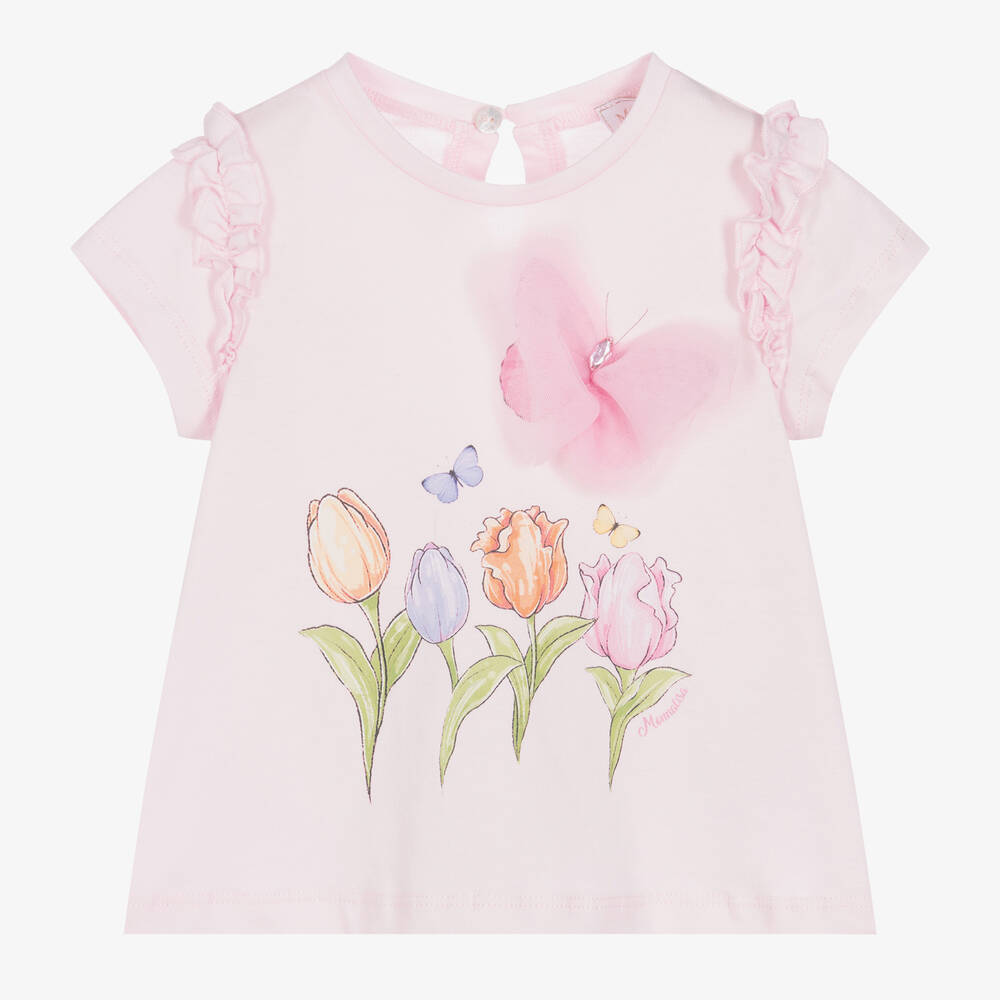 Monnalisa - T-shirt rose tulipe papillon fille | Childrensalon