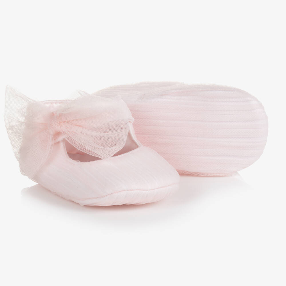 Monnalisa - Girls Pink Tulle Bow Pre-Walker Shoes | Childrensalon